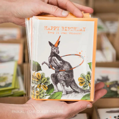 Carte de Vœux Birthday Unicorn Kangaroo Pabuku