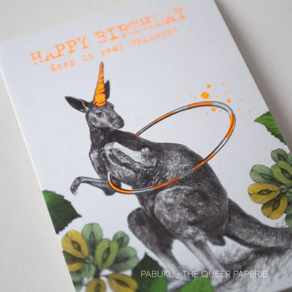 Carte de Vœux Birthday Unicorn Kangaroo Pabuku