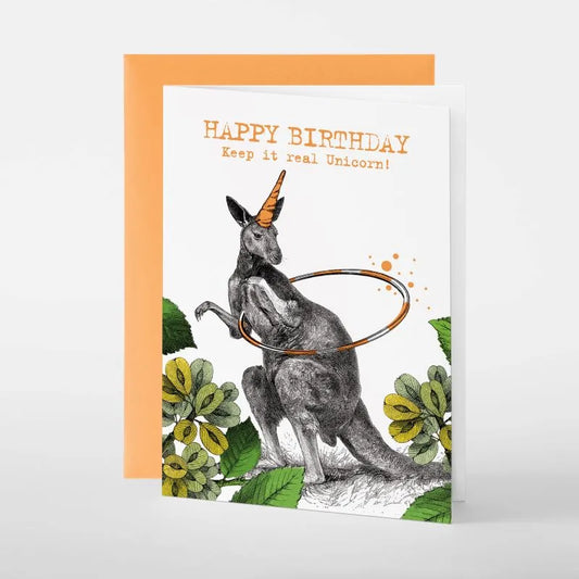 Carte de Vœux Birthday Unicorn Kangaroo Pabuku
