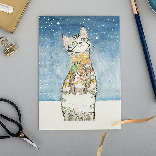 Carte de Voeux Chat dans la Neige The DM Collection