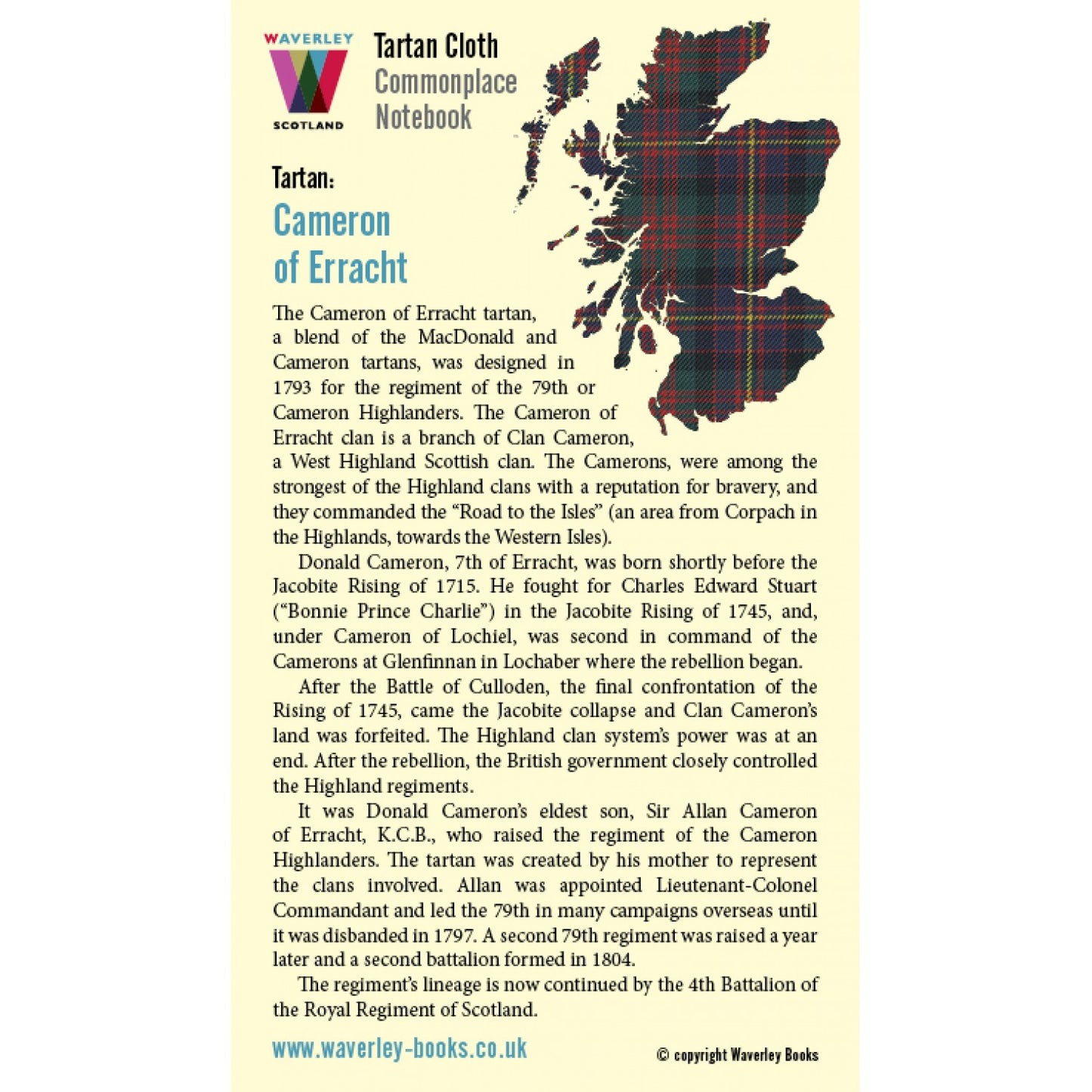 Carnet de Poche en Tissu Tartan Cameron of Erracht Waverley Scotland