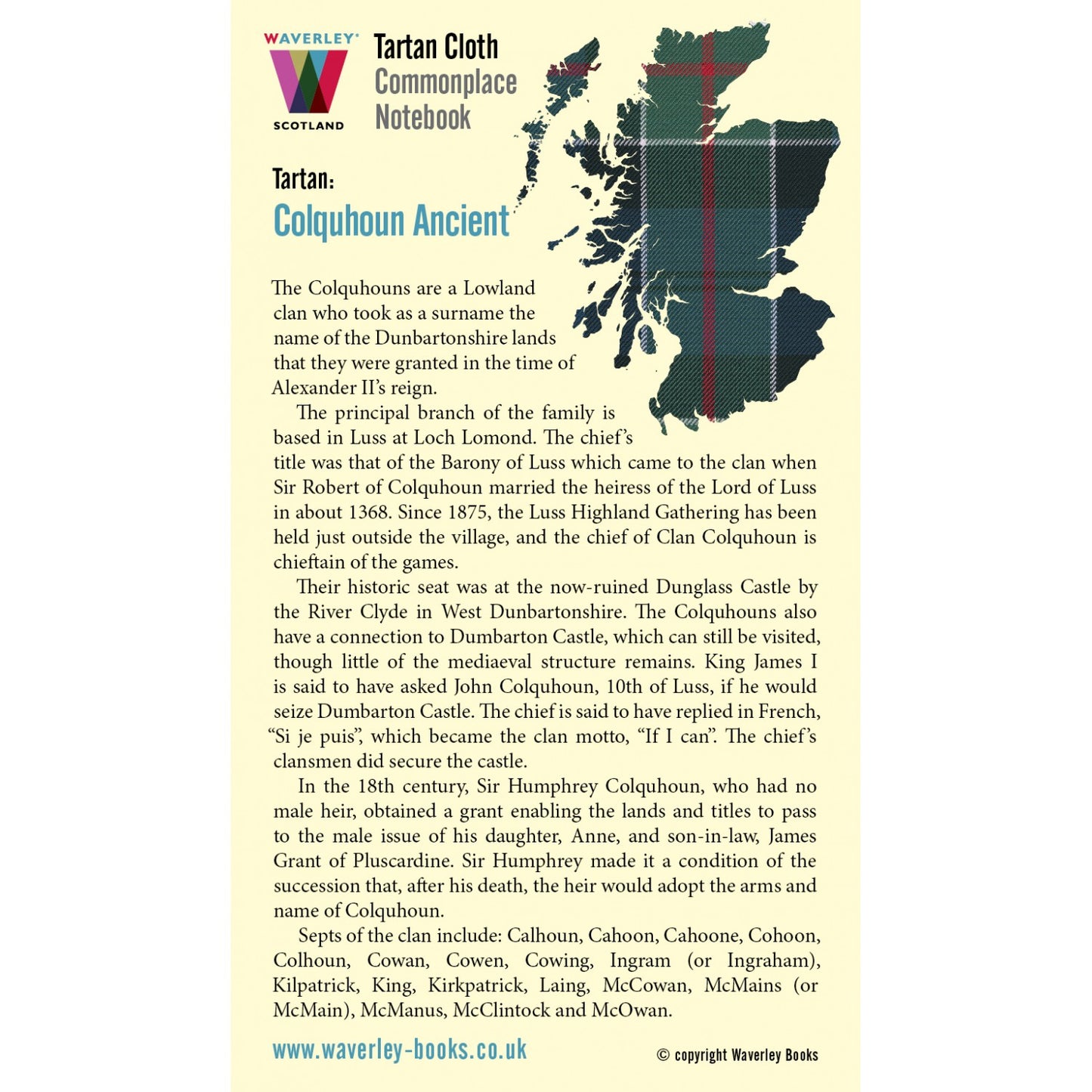 Carnet de Poche en Tissu Tartan Colquhoun Ancient Waverley Scotland