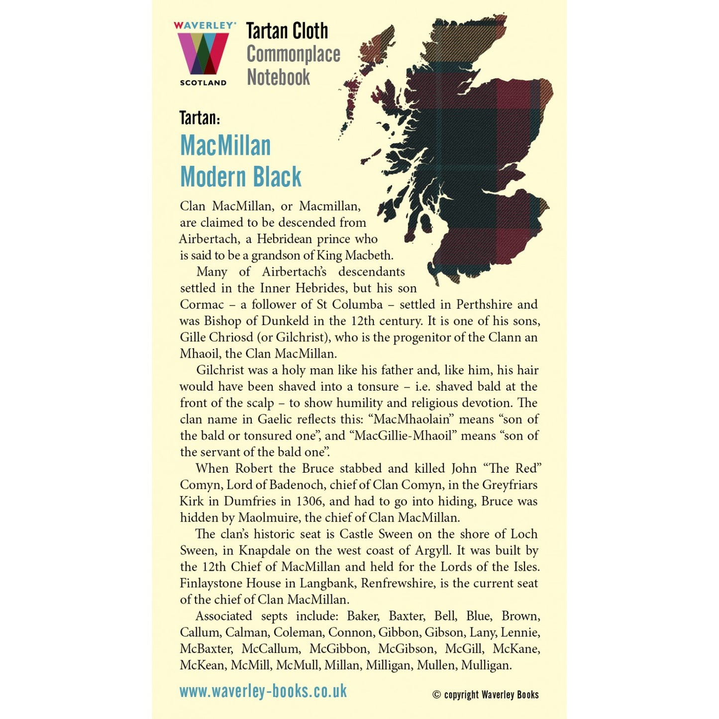 Carnet de Poche en Tissu Tartan Macmillan Modern Black Waverley Scotland