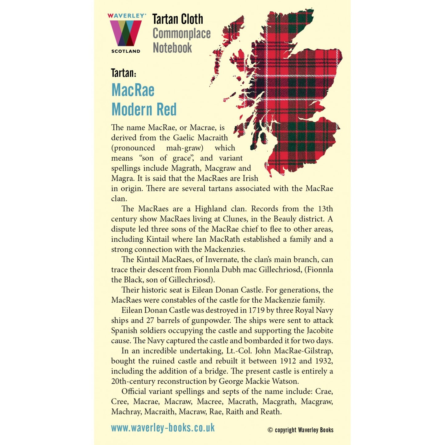 Carnet Grand Format en Tissu Tartan Macrae Modern Red Waverley Scotland
