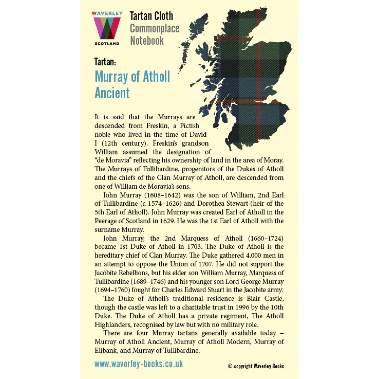 Carnet Grand Format en Tissu Tartan Murray of Atholl Ancient Waverley Scotland