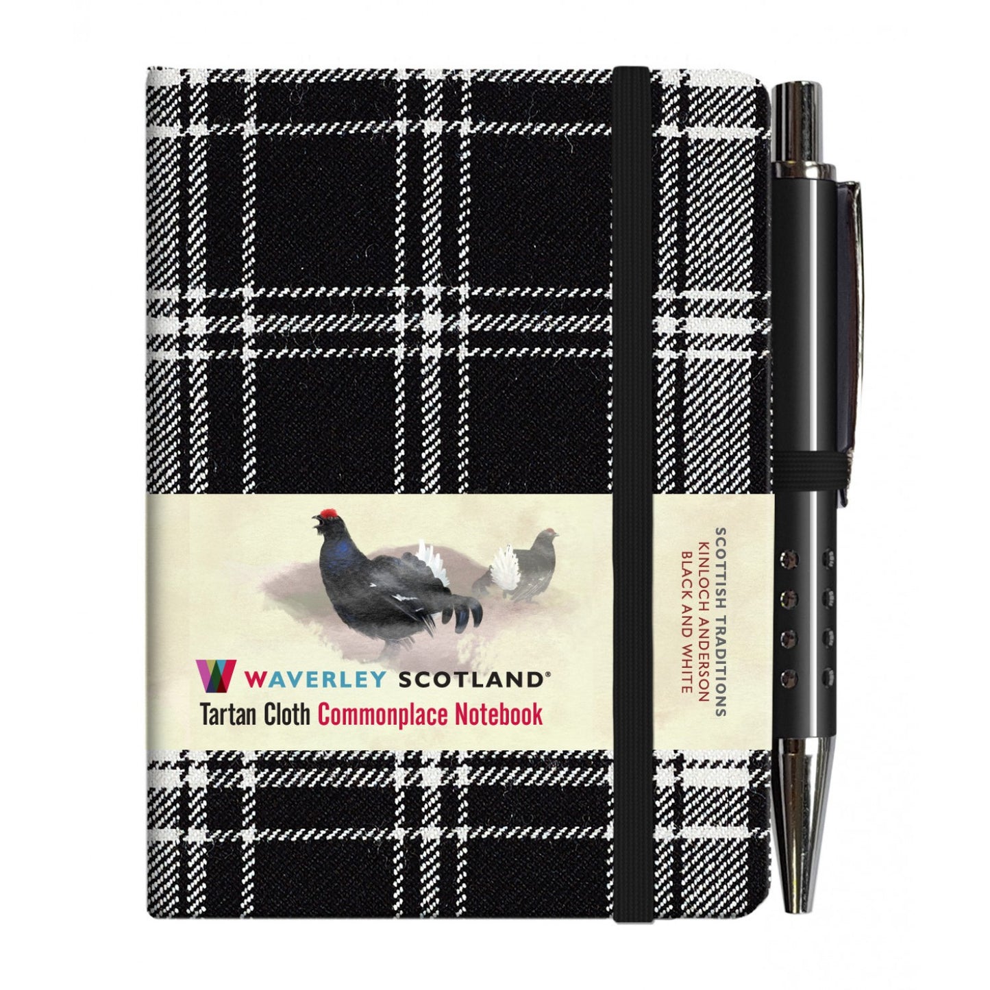 Carnet Mini + Stylo en Tissu Tartan Black and White Waverley Scotland
