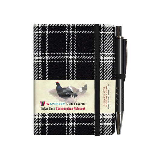 Carnet Mini + Stylo en Tissu Tartan Black and White Waverley Scotland