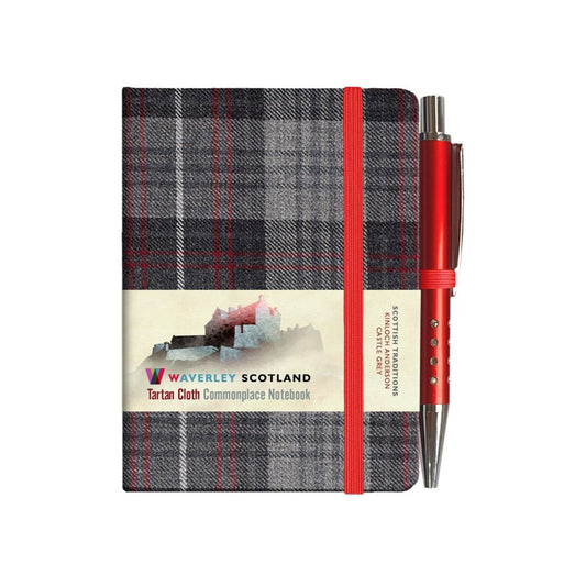 Carnet Mini + Stylo en Tissu Tartan Castle Grey Waverley Scotland