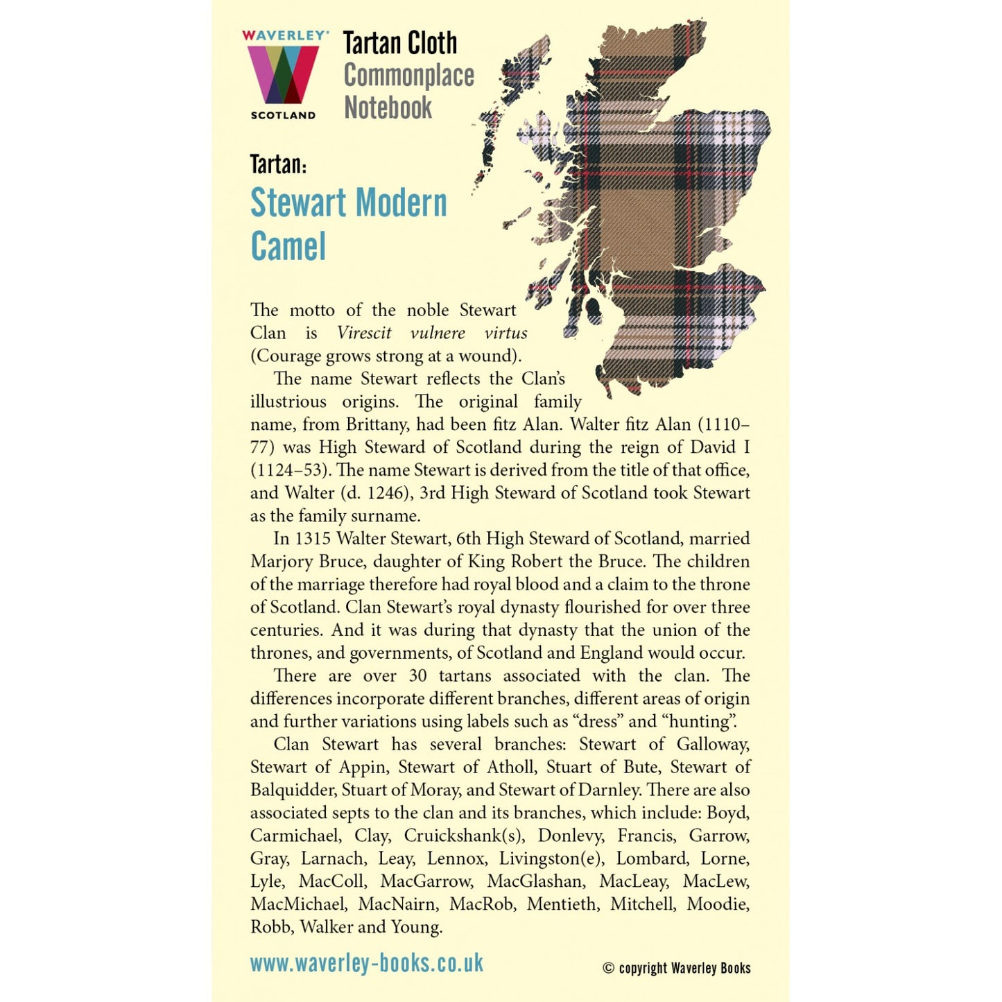 Carnet Grand Format en Tissu Tartan Stewart Modern Camel Waverley Scotland