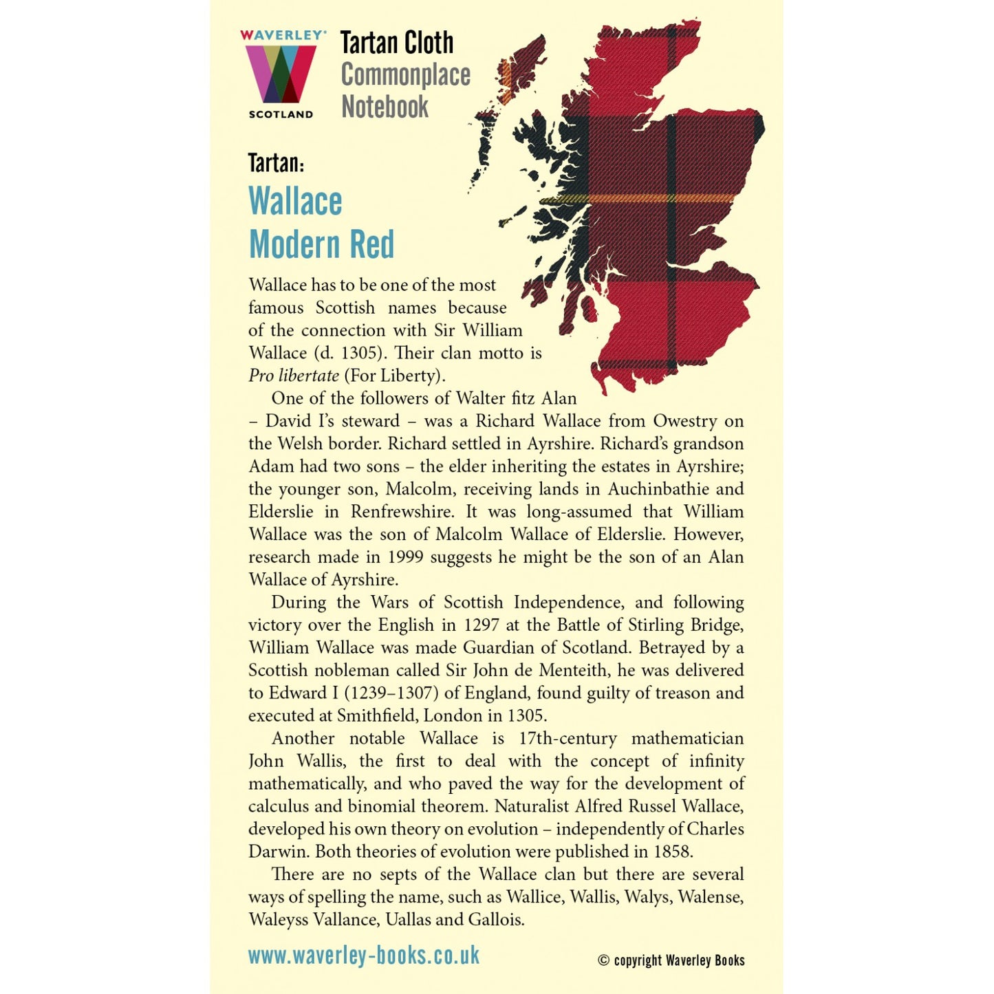 Carnet de Poche en Tissu Tartan Wallace Modern Red Waverley Scotland