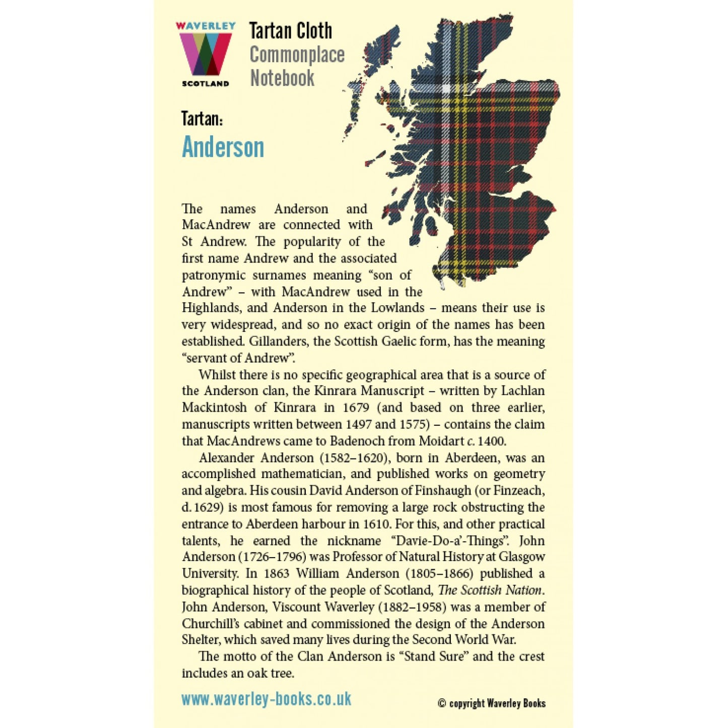 Carnet de Poche en Tissu Tartan Anderson Waverley Scotland