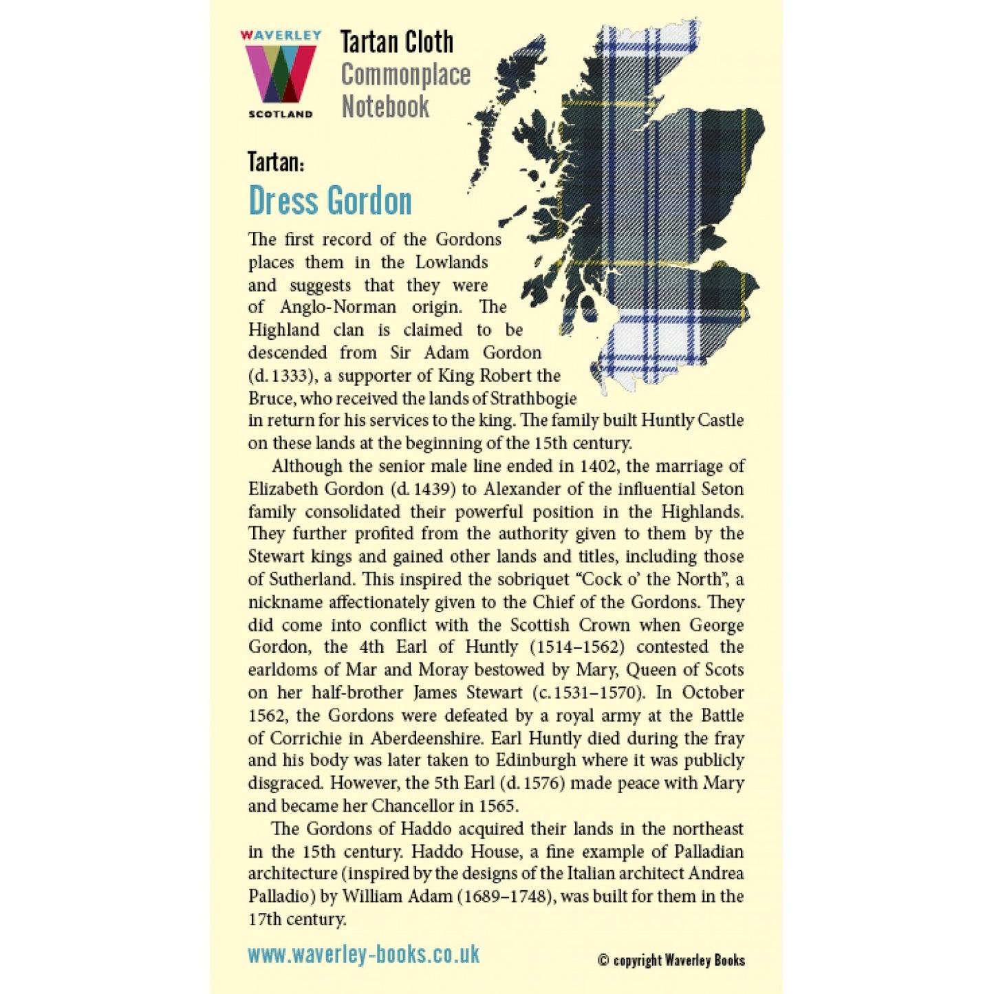 Carnet de Poche en Tissu Tartan Dress Gordon Waverley Scotland
