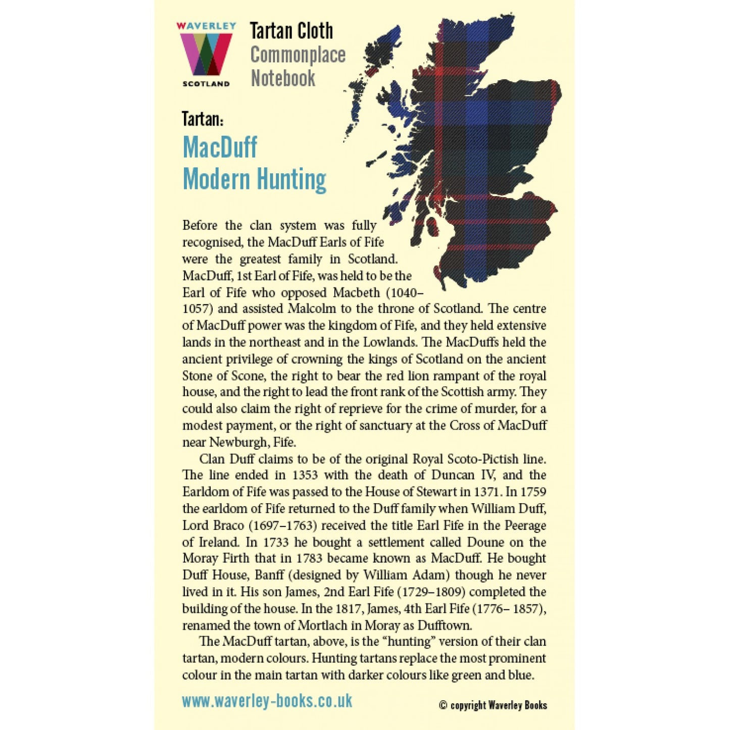 Carnet de Poche en Tissu Tartan Macduff Modern Hunting Waverley Scotland