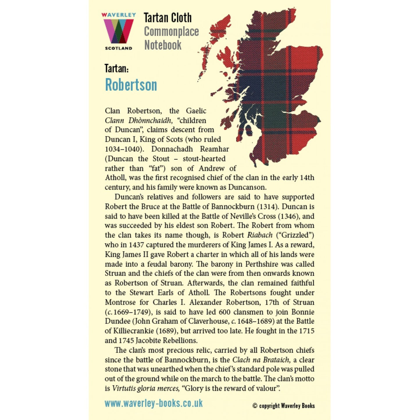 Carnet de Poche en Tissu Tartan Robertson Waverley Scotland