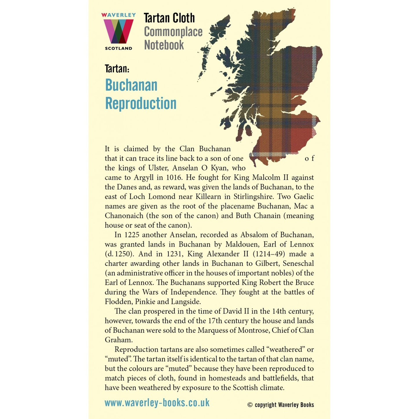 Carnet de Poche en Tissu Tartan Buchanan Reproduction Waverley Scotland