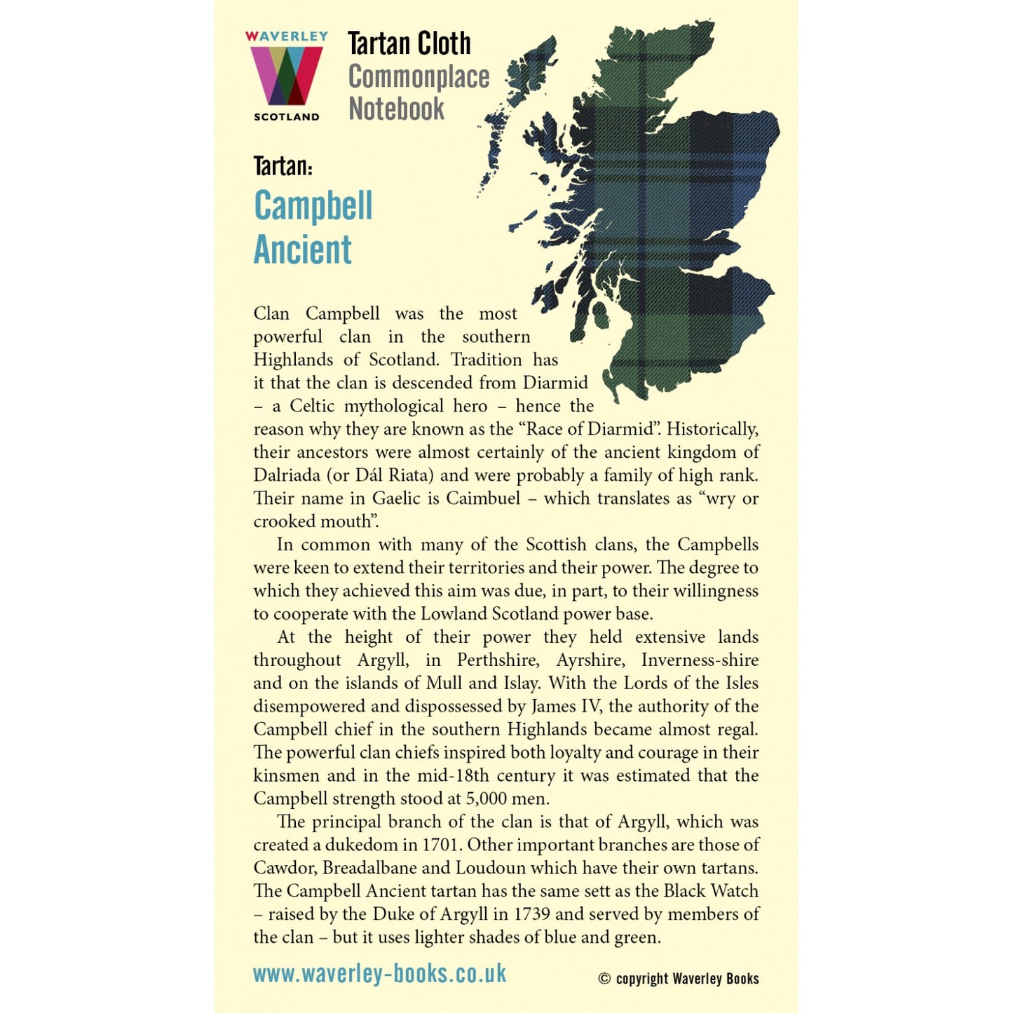 Carnet de Poche en Tissu Tartan Campbell Ancient Waverley Scotland