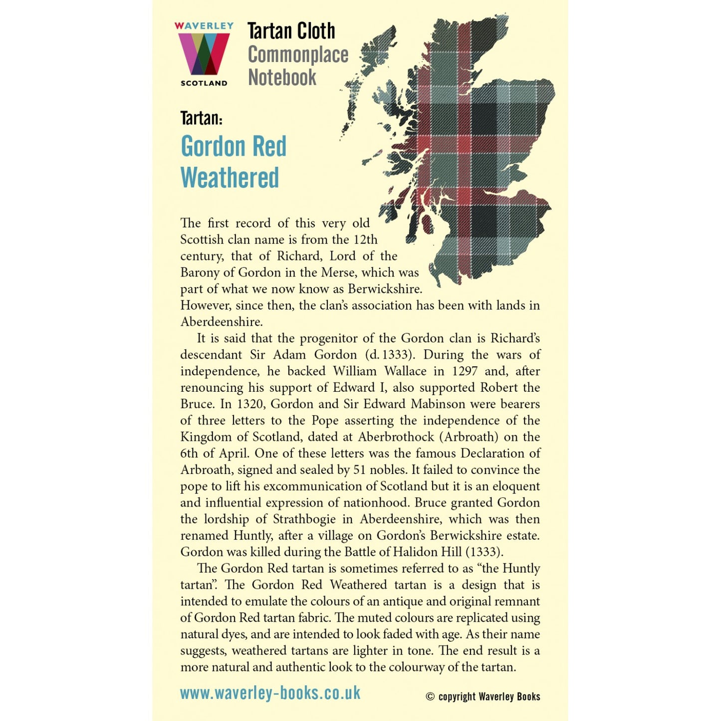 Carnet de Poche en Tissu Tartan Gordon Red Weathered Waverley Scotland