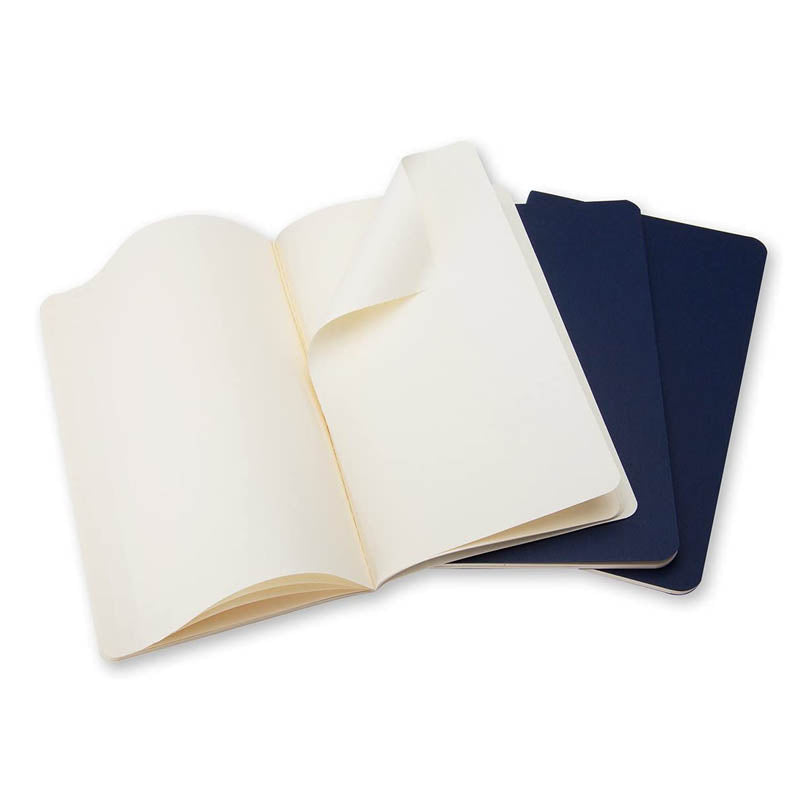 Moleskine Plain Journals Set 3 Cahiers Pages Blanches Bleu Marine